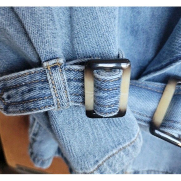 Habitual Jean Jacket XL Belted Button Up Tortoise Shell Detail Pockets Denim NWT - Picture 7 of 16